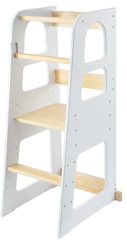 Youyijia Lernturm Ab 1 Jahr Learning Tower In DREI Gängen Verstellbar Hölzerner Lernturm Kinder Für Die Küchentheke Umkippschutz Weiß
