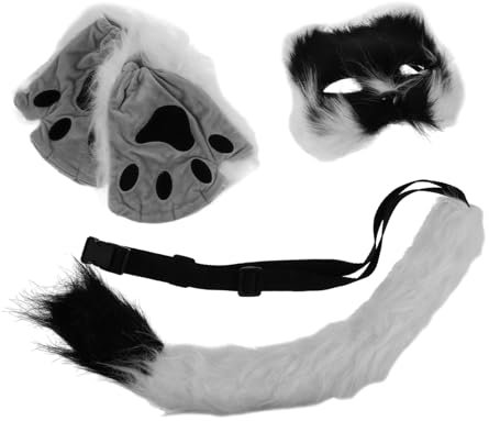 SKISUNO Masque Animal En Fausse Pour Garçon Et Filles Et Adultes Moufles De Queue Patte Pour Cosplay Et Fêtes Costumées
