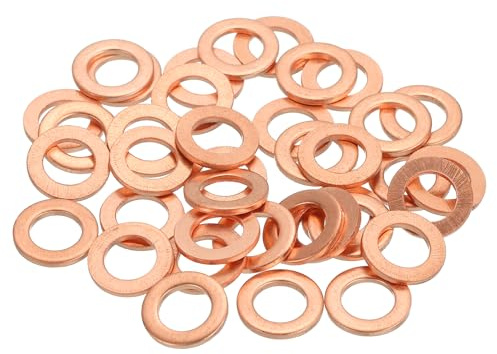 sourcing map 38 arandelas planas, arandelas de cobre M6, kit de arandelas de sellado de cobre, surtido de arandelas de aplastamiento, 6 mm de diámetro interior, 10 mm de diámetro exterior, 1 mm de