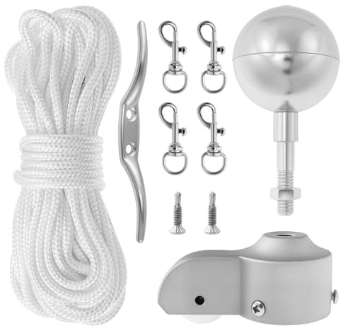 GWCYMYD Fahnenmast Zubehör Set Korrosionsbeständig Fahnenmast Reparaturset 15mx4mm Nylonseil Fahnenmastrolle Aluminiumabdeckung Fahnenmast Seilzug Set für Garten Haus