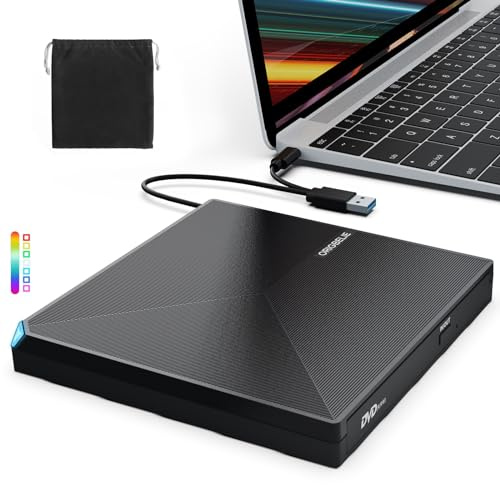 ORIGBELIE External CD DVD Drive, Portable USB C & A USB 3.0 DVD +/-RW Player Burner Reader Writer Optical CD ROM Disc Drive for MacBook Laptop iMac Desktop PC Windows 11/10/8/7/XP Linux Mac OS
