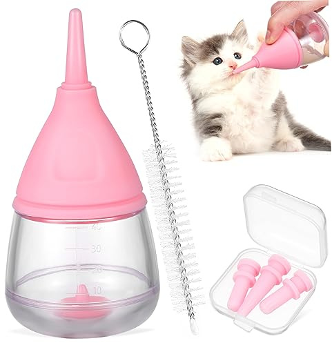 GALPADA Pet Nursing Bottle Kit Pink Nipples with Cleaning Brush High Temperature Resistant Kitten Puppy Feeding Set for Newborns Choke Milk Bottle with Measurement Marks