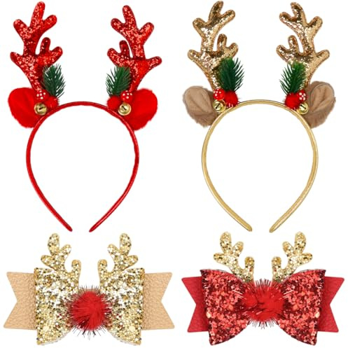 MorLuks Weihnachten Haarreifen Rentier, Weihnachts Haarschmuck, Haarklammer Weihnachten, Haarschleife Weihnachten, Haarreifen Rentier und Haarspangen für Mädchen Damen Weihnachtskostüm