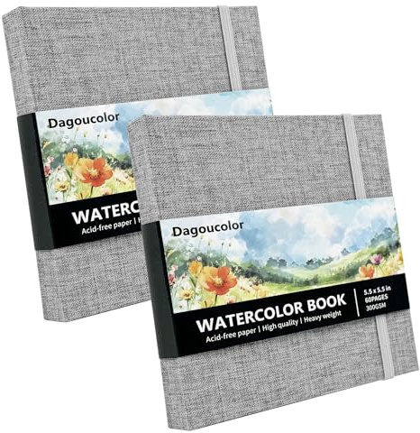 DagouColor Watercolor Sketchbook, 2 Pack, 30 Sheets Each - Grey, 14 * 14cm | 300GSM Cold-Pressed Water Color Paper, Fabric Cover Artist Book for Beginning Artists Adults, Painting, Drawing, Mixed Media