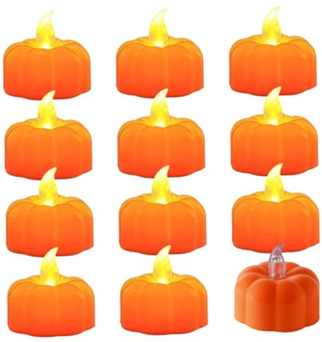 Lawnrden Décorations d'Halloween, Lumières de citrouille 12pcs, LED Orange Halloween Pumpkin Lights Cougies sans expulsion Battre à batterie, vacillante pour la table d'accueil pour la table 'accueil