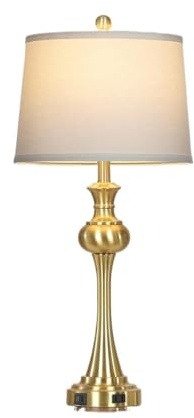 QJRGUY 28,75 Minimalist Table Lampad con Controllo Tre Vie Base in Metallo Camera da Letto e tra Cui Lampadina a LED Adatta per Soggiorno, dormitorio, Ufficio (Oro)