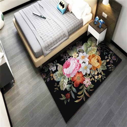 RUGMRZ Teppich Dekoration Wohnzimmer Vintage Schlafzimmer Klassische Kunst Rosa Flickenteppich Waschbar Schwarz Teppichläufer rutschfest Couchtisch Groß 80X160CM