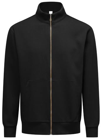 Allthemen Uomo Giacca Zip Maniche Lunghe Jacket Lavorata a Maglia Transizione Felpa Sportiva Collo Alto Nero XXL