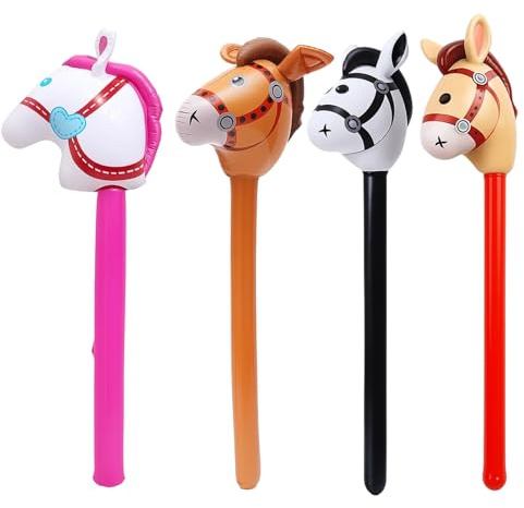 EujRcf 4 PCS Inflatable Horse Stick, Horse Hobby, 37 Inch Inflatable Horse,Blow Up Horse for Various Occasions and Outdoor Play, Birthday Parties, Carnivals, Christmas (4 Colour)