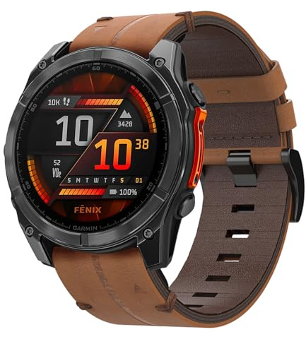 Läderarmband för Garmin Fenix 8 51 mm, armband Fenix 7X Pro/7X/FEnix 6X Pro/6X/FEnix 5X Plus/5X, 26 mm klockarmband med snabbkoppling armband för FENix 3/3 HR/Enduro 2/Quaitx 3/Epix 2 Pro 51 mm, Läder