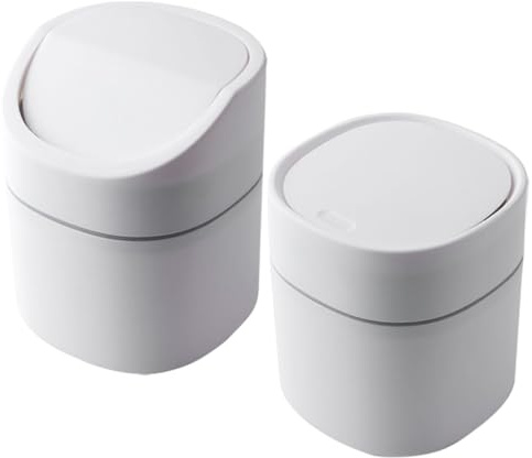 HOMSFOU Mini Poubelle de Bureau en Plastique, Lot de 2 Poubelles Blanches Couvercle, Design Nordique, pour Maison, Bureau et Rangement D’Objets