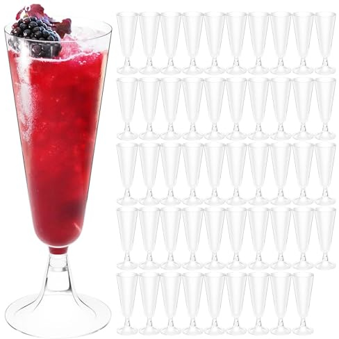 Dromzen 50 Piezas Copas Vino Plastico, Copas de Champán de Plástico Transparente, Copas de Cava Plastico, Flautas de Champán Reutilizable para Bodas, Cumpleaños, Navidad, Barbacoa y Fiestas(160ML)