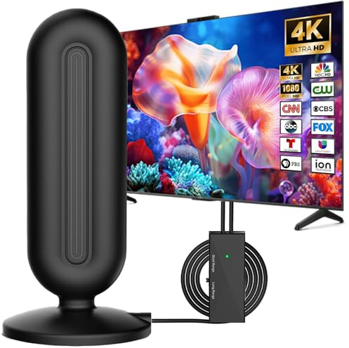 Inomhus TV-antenn 2026 uppgraderad digital TV-antenn inomhus med signalförstärkare, 360 graders rundstrålande TV-antenn inomhus för smart TV, 4K 1080P HD Freeview lokala kanaler, 5 m koaxialkabel
