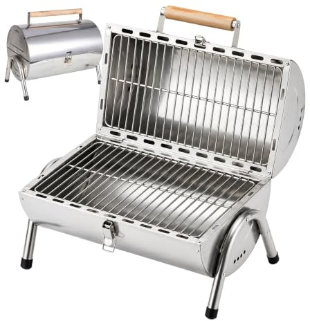 Relaxdays Parrilla de mesa, 2 superficies 34×21,5 cm, plegable, plateada