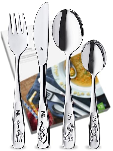 WMF Kinderbesteck mit Namensgravur,Edelstahl, 4-teilig, spülmaschinengeeignet – Geschenk zur Taufe, Taufgeschenke für Mädchen und Jungen, Kinderbesteck mit Gravur