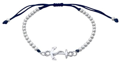 Infinity Collection Anchor Bracelet for Women– Adjustable Black Cord Friendship Bracelet with Silver Beads – Nautical Jewelry Gift for Summer, Sailing, or Beach Trip