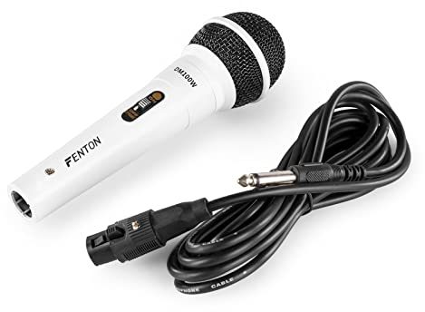 Fenton DM100W Dynamisches Mikrofon mit Schalter und Nierencharakteristik, 3 Meter XLR Kabel 6,3 MM Klinkenstecker, DJ Microphone, Sprache, Karaoke, Gesang, Weiß