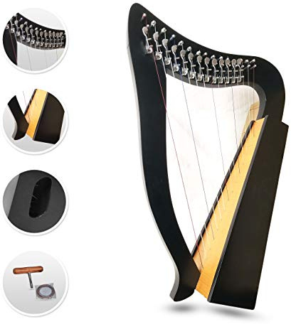 15 Strings Levers Harp Irish Highland Solid Rosewood Black Finished Tuning Key Extra Set