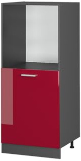 Vicco Herdumbauschrank R-Line, Rot Hochglanz, 60 cm | Backofennische auf komfortabler Höhe · 2 Einlegeböden · Höhenverstellbare Füße · 1 Tür · Einfache Integration ✓