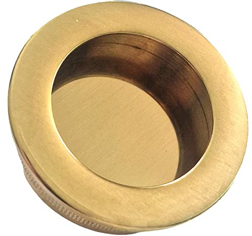 40mm Round Flush Finger Pull Sliding Door Polished Brass – Pack of 1 | Recessed flush pull for sliding doors and pocket doors. 40mm round insert. Installs flush with door surface.