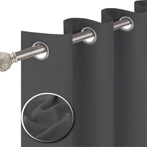 funky gadgets Blackout Curtains for Bedroom 72 Inch Drop Thermal Insulated Eyelet Curtains & Drapes Black Out Curtain for Kitchen, Living Room 2 Panels (90x72 Inch Charcoal)