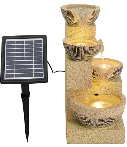 Fontana da Giardino per Interni ed Esterni Fontana per Esterni Fontana per Esterni in Resina a 4 Livelli Fontana da Giardino Solare Luce a LED Cascata d'Acqua Caratteristica per terrazza, Patio,