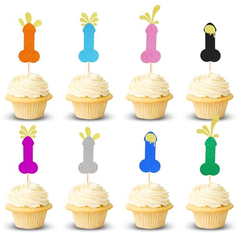 Arthsdite 24Pcs Bachelorette Cupcake Toppers Hen Funny Party Cake Pick Decorations for Wedding Engagement Bachelorette Birthday Party Cake Decorations Supplies - Multi-color Glitter