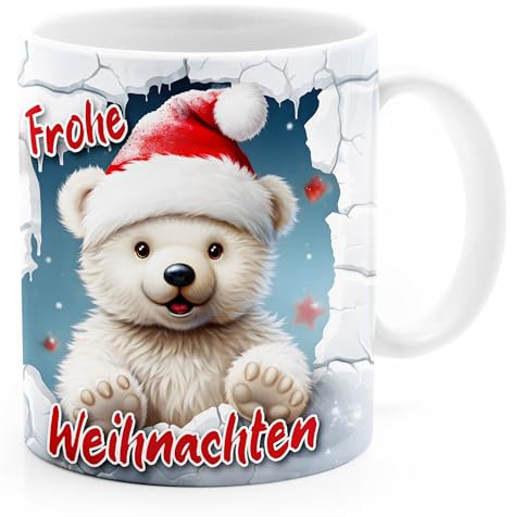 MoonWorks® Tasse Frohe Weihnachten 3D-Illusion lustige Tiere Schnee Wintermotiv XMAS Weiss standard