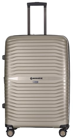 Stratic Bright+ Hartschalen-Koffer Trolley Koffer groß Reisekoffer, wasserabweisend, 4 Rollen, erweiterbar, TSA-Schloss (Größe L, Champagne)