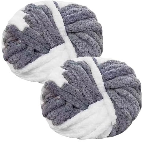 MeYuxg 2 x 250 g grov ull, chenille mjukt garn, stickning, ullgarn för virkning och stickning av filtar med mössa, kreativ hobby gör-det-själv