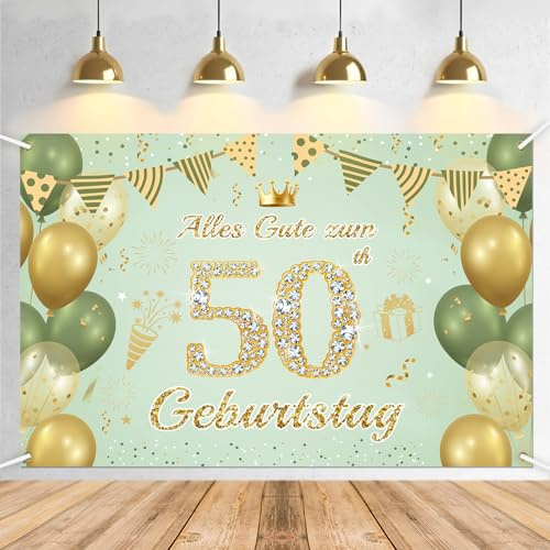 50. Geburtstag Banner Mann Frau Deko,Große Größe Grünes Gold 50 Geburtstag Party Deko Für Frau und mann 210 * 150 cm