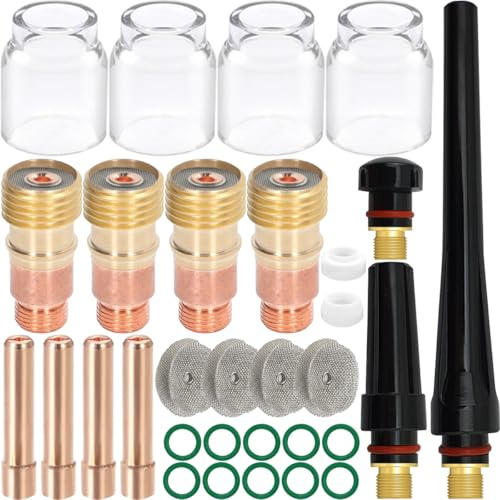 EATBALE Zubehörsatz für WIG-Schweißbrenner #12 Glasbehälter 1,6 mm 1/16 Stubby-Gaslinse 1,6 mm 1/16 Spannfutter Diffusor Rückdeckel für DB SR WP 17 18 26 Schweißbrenner Ersatzteile (31 Stück)