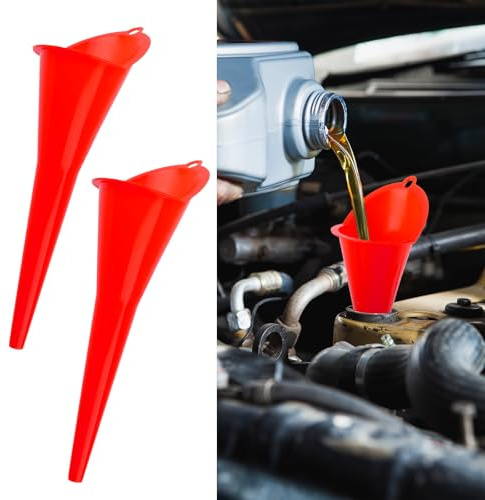 2 imbuto lungo in plastica, imbuto dell'olio per auto e moto, collettore di olio, imbuto flessibile per gasolo/benzina, 29 cm (rosso)