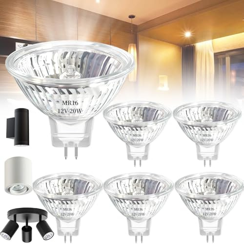 Benaton 6 Pezzi Lampadine Alogena Faretto MR16 GU5.3 20W 12V, Diametro 45 mm Faretti Alogeni Dimmerabile Lampada Riflettore, Faretti Alogeni MR16 Dimmerabile Bianco 2700k Caldo Lampada GU5.3