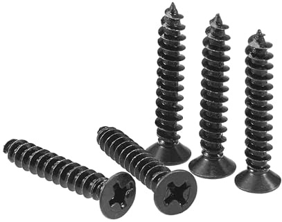 TA-VIGOR M4 x 25mm Black Wood Screws, 200Pcs Self Tapping Screws | Screws with Flat Head Phillips Drive, Carbon Steel Countersunk Screws for Furniture, Woodworking, Cabinet Repair and DIY
