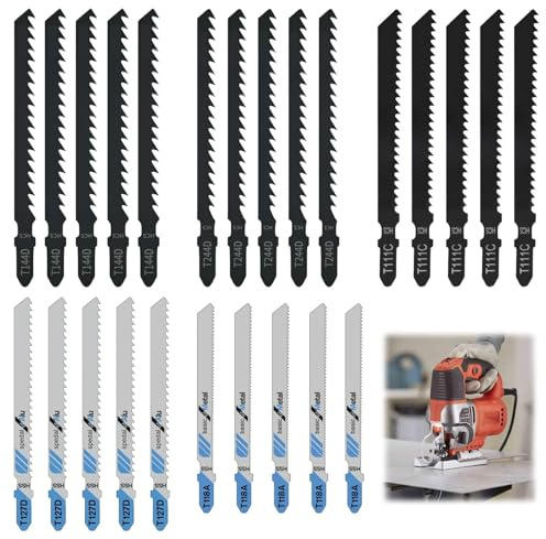 25pcs Jigsaw Blades Set for Bosch Dewalt Ryobi Makita Milwaukee Festool Hitachi, Fast Cuts Reciprocating Saw Blades, T-Shank Jig Saw Blade, Professional Jigsaw Accessories for Wood Plastic Metal