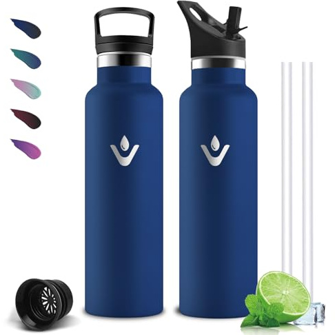 Gourde- 750 ml- Bouteille Isotherme, Gourde avec Paille, Anti Fuite, Gourdes Inox, Acier Inoxydable 18/8, sans BPA, Double Isolation, Bouteille d'eau pour Bureau, Yoga, Randonnée, Camping