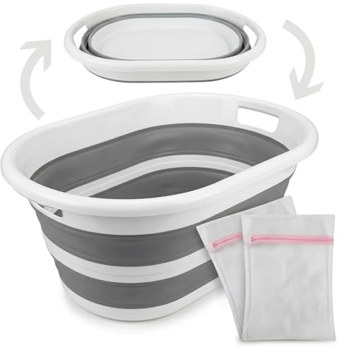VELOSSIA Barreño Plegable 35L Silicona Resistente con Asas, Cubo Plegable Ropa, Cesto Ropa Multiusos, Incluye 2 Bolsas Delicadas, Cesta Colada, Baño, Camping, Lavado a Mano (35 L.)