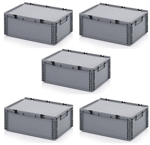 Auer Packaging 5x Eurobehälter 60 x 40 x 23,5 mit Scharnierdeckel inkl. gratis Zollstock 5er Set