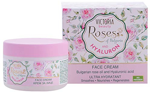 Victoria Beauty Hidratante antienvejecimiento con aceite de rosa búlgaro esencial y ácido hialurónico – día y noche, 50 ml