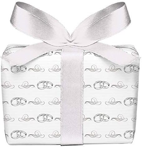 5er Set 5 Bögen Geschenkpapier zur Hochzeit grau weiß mit Ringe Ornamente, Verpackung, Hochzeitsgeschenk Glückwunsch, gedruckt auf PEFC zertifiziertem Papier, 50 x 70 cm