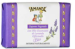 L'AMANDE - Jabón de manos vegetal neutro y delicado para pieles sensibles, con acción calmante y emoliente, jabón limpiador hidratante y perfumado con aceite esencial de lavanda del Piamonte Bio, 200