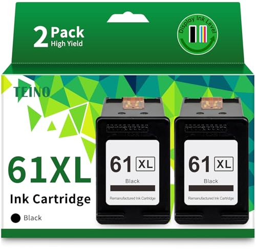 TEINO 61XL 61 Black Ink Cartridge Replacement for HP Ink 61 61XL Ink Cartridges for HP Printers Envy 4500 5530 4502 5535 OfficeJet 4630 4635 4632 DeskJet 2540 1010 3050a 2542 3510 (2 Black)