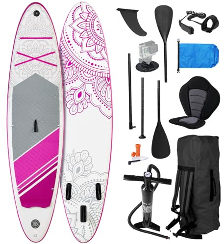 BRAST SUP Board Lady | Aufblasbares Stand up Paddle Set für Frauen | 300cm viele Modelle | inkl. Sonderzubehör | 2in1 Paddel Kajak-Sitz Action-Cam-Halterung Fußschlaufe Pumpe Rucksack | Flower pink