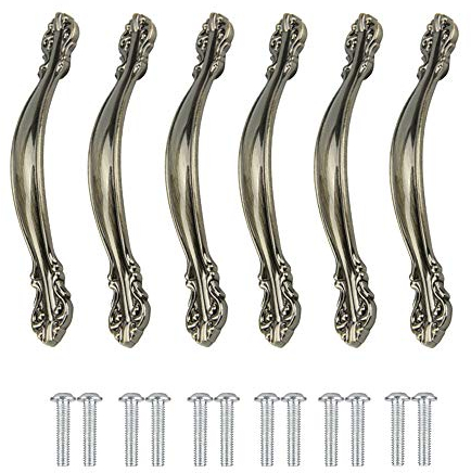 Dtoterul 6 Stück Schrankgriffe Vintage Küchengriffe Bronze Möbeltürgriffe Antik Vintage style Türgriffe Geschnitzte Schubladengriffe Griffe für Küchenschränke,96mm Lochabstand,mit Schrauben