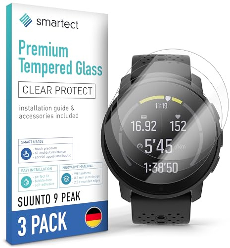 smartect Vetro Temperato 3 Pezzi per Suunto 9 Peak / 9 Peak Pro | Schermo Protettivo HD Anti Graffio, Pellicola Protettiva Senza Bolle, 0.3 mm Ultra Trasparente, Durezza 9H, Ultra Resistente