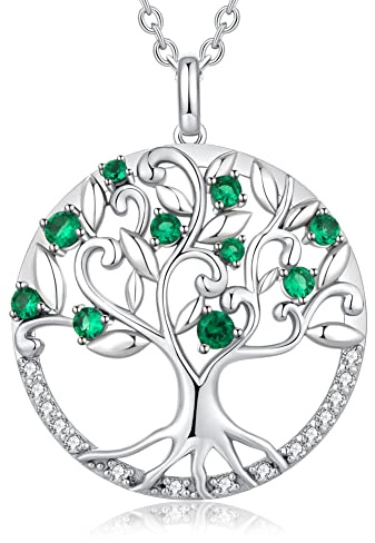 Collier Femme Arbre de Vie Argent 925 avec Cristaux De Autriche Bijoux Idéal Cadeau pour Femme Maman Mamie Anniversaire Cadeau Saint-Valentin Fête des Mères Noël