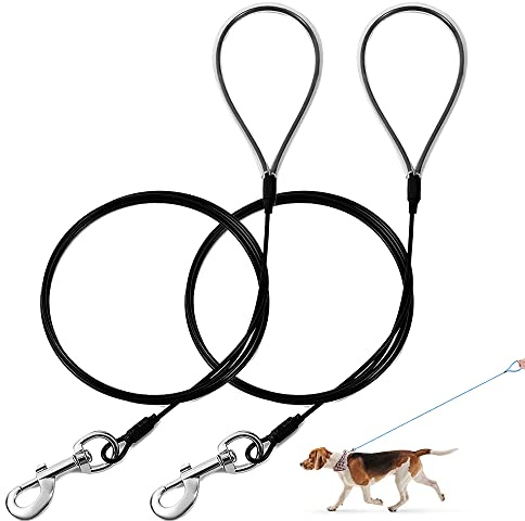 Mi Metty Chew Proof Dog Leash,6FT Metal Cable Lead,Heavy Duty Leash Made of Coated Wire Rope,Chew Resistant,Great for Large Dogs and Teething Puppies (Black*2, 6ft)