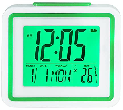English Talking Alarm Clock with Date, Day and Temperature, for Low Vision or Blind (Green)