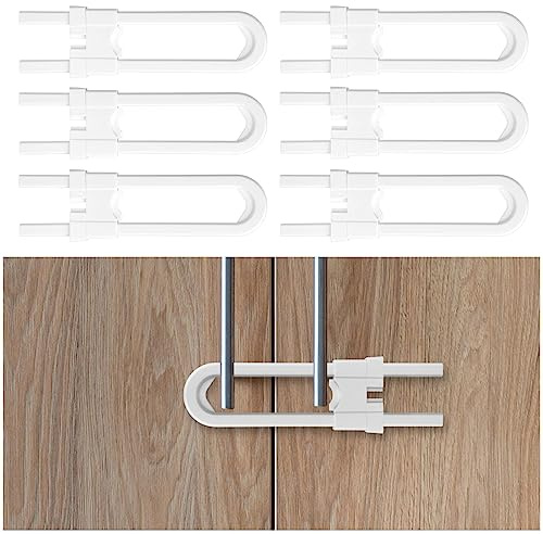 Vicloon 6 Pezzi Chiusure Sicurezza Bambini Riutilizzabili a Forma di U, Chiusure Sicurezza Bambini, Bambino Serrature di Sicurezza per Cassetto, Armadio, Guardaroba, Non Necessitano Attrezzi